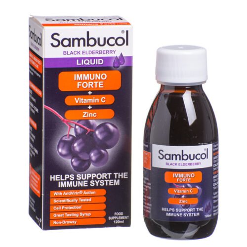 SAMBUCOL BLACK ELDERBERRY IMMUNO FORTE, maisto papildas su juoduogiu šeivamedžiu, 120 ml