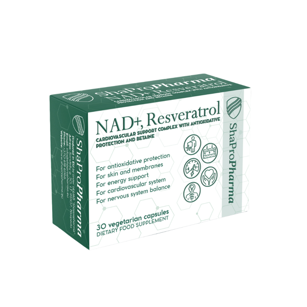 Shapropharma NAD+, Resveratrol and betaine complex, 30 kapsulių