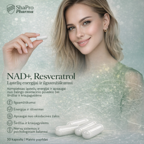 Alternative view of Shapropharma NAD+, Resveratrol and betaine complex, 30 kapsulių